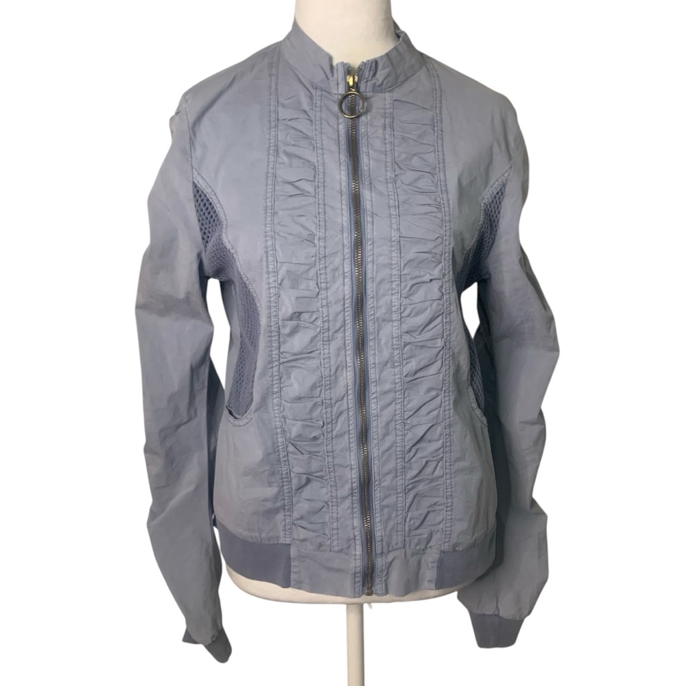 XCVI Women's Medium Light Blue Gray Zip Front Casual Ruched Utility Jacket